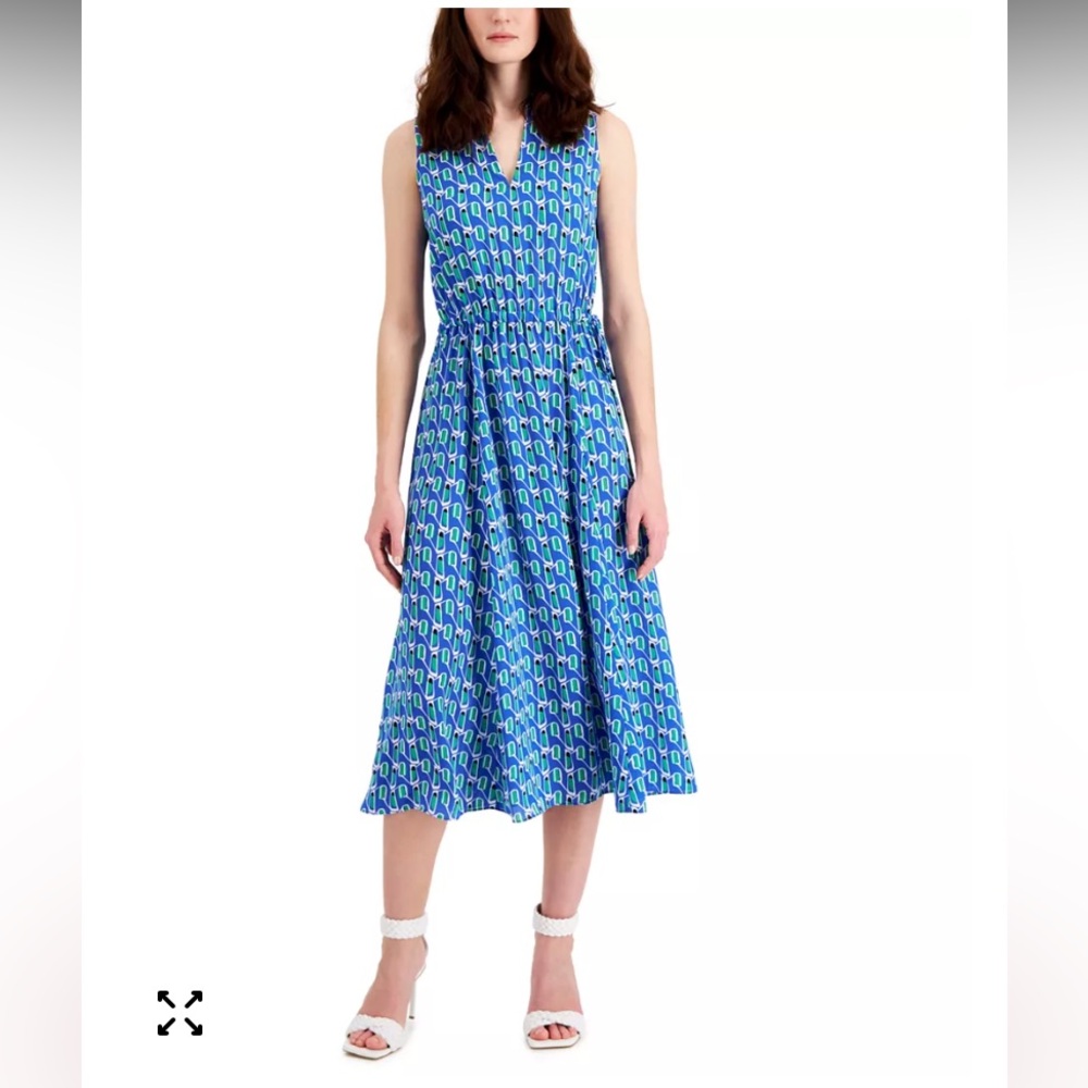 Anne Klein Jenna Drawstring Midi Dress in Blue Lapis Combo NWOT